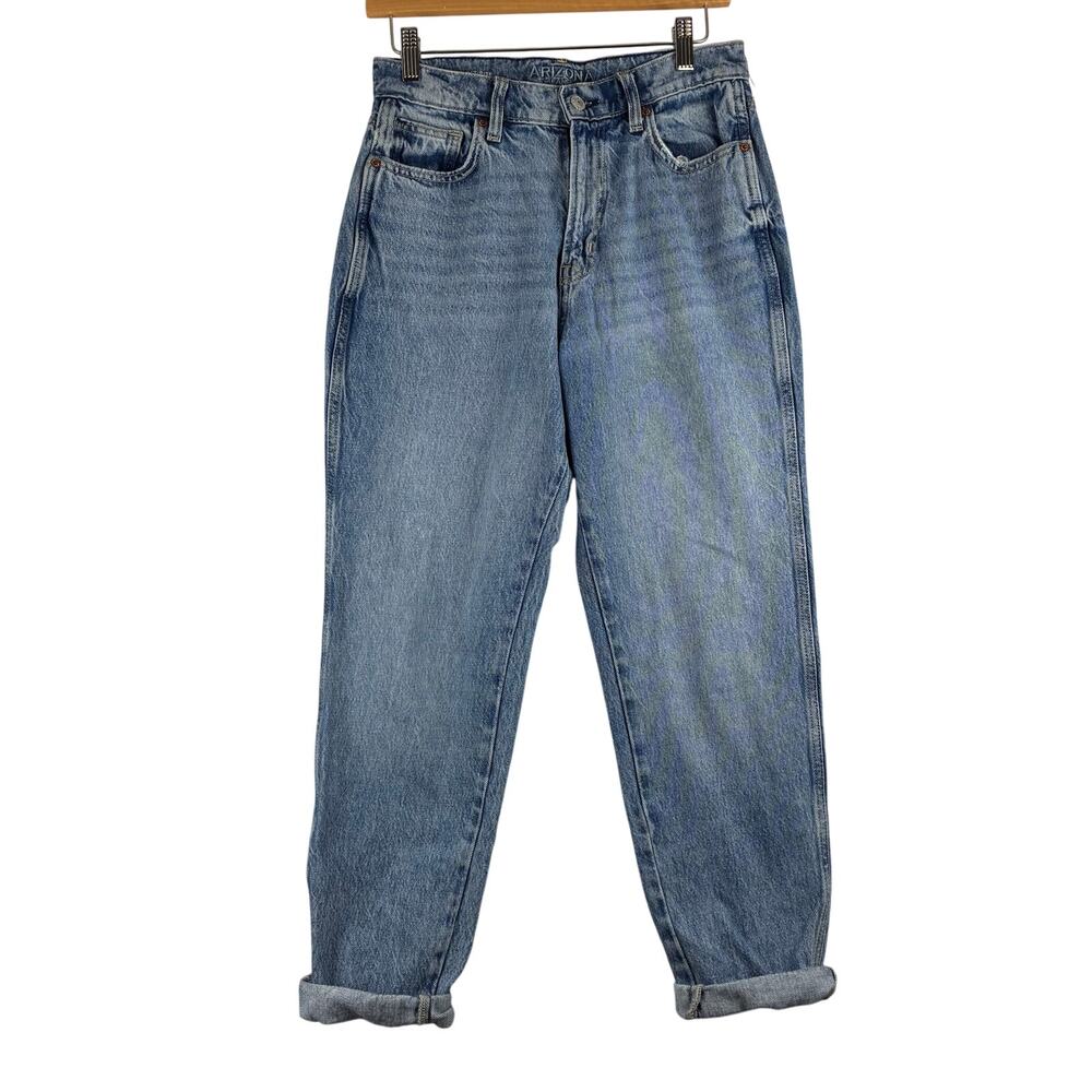 Arizona High Rise Mom Jeans Junior 7/28x28 Stone Vintage Wash 100% Cotton Blue